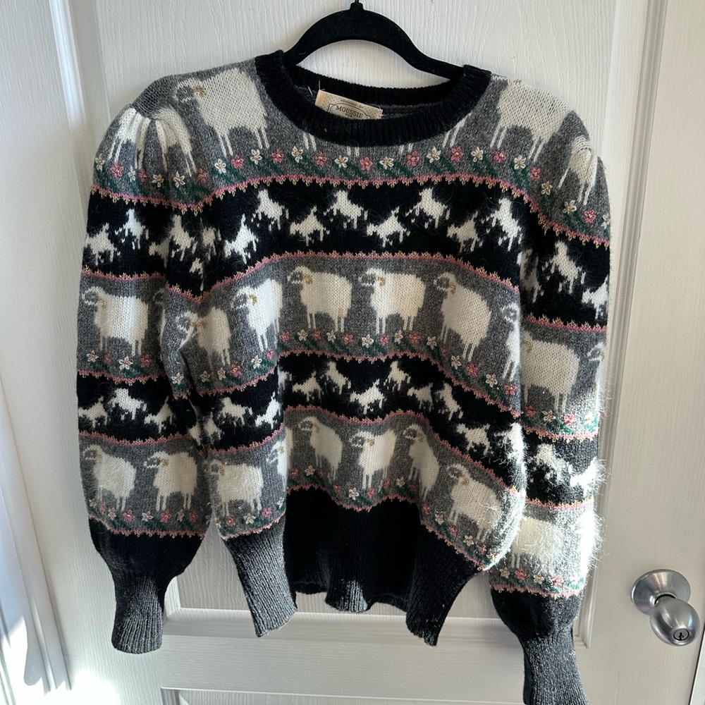 Susan Bristol Black and White Sheep Pattern Sweater